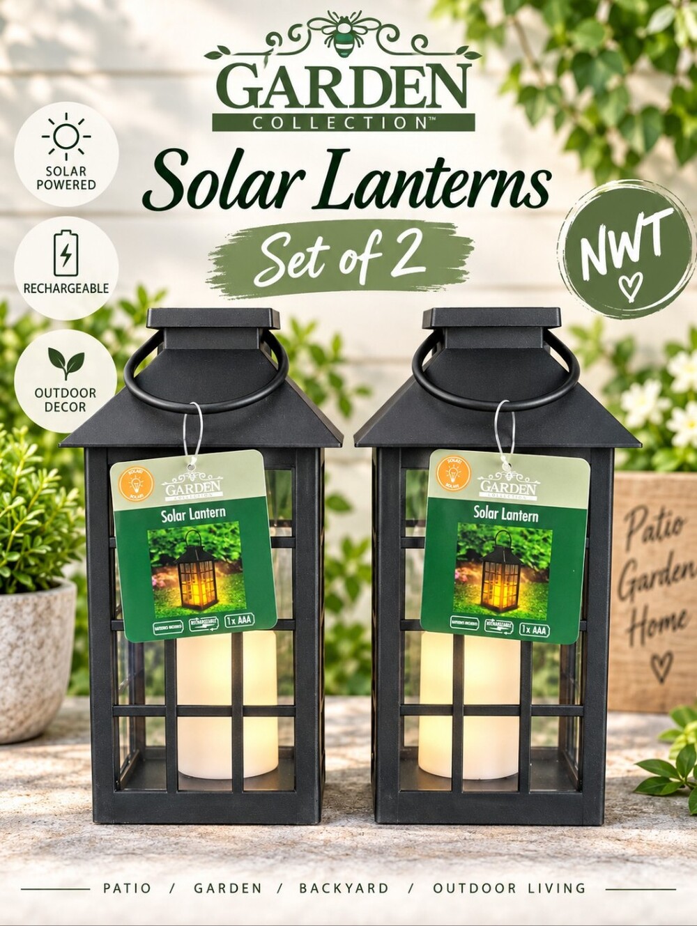Black Solar Lanterns Set Of 2